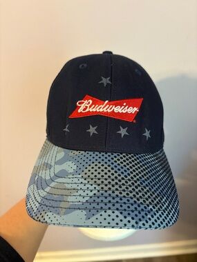 Budweiser Fold of Honor Military Camo Baseball SnapBack Hat Blue Quake City Caps
